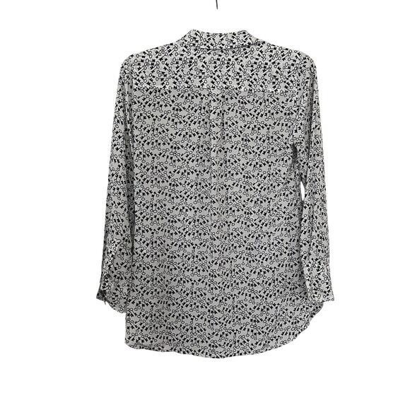 J.Crew Women’s White Silk Button-Up Shirt – Black Key Print, Club Collar Size 0 - Picture 5 of 9
